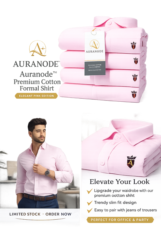 Auranode™ Premium Cotton Formal Shirt – Elegant Pink Edition