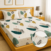 Printed Elastic Fitted Bedsheet Set with Pillow Covers – Soft Breathable Cotton Bed Sheet