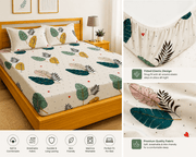 Printed Elastic Fitted Bedsheet Set with Pillow Covers – Soft Breathable Cotton Bed Sheet