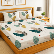 Printed Elastic Fitted Bedsheet Set with Pillow Covers – Soft Breathable Cotton Bed Sheet