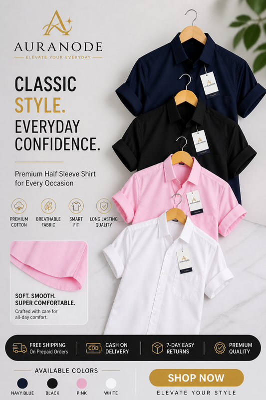 Auranode™ Premium Half Sleeve Shirt – Classic Everyday Wear