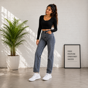 FITNICK Women’s Loose Fit Straight Leg High Waist Denim Jeans