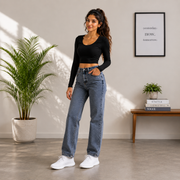 FITNICK Women’s Loose Fit Straight Leg High Waist Denim Jeans