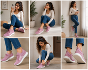 Fancy Women Mesh Sport Shoes – Lightweight Lace-Up Sneakers